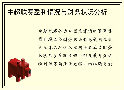 中超联赛盈利情况与财务状况分析